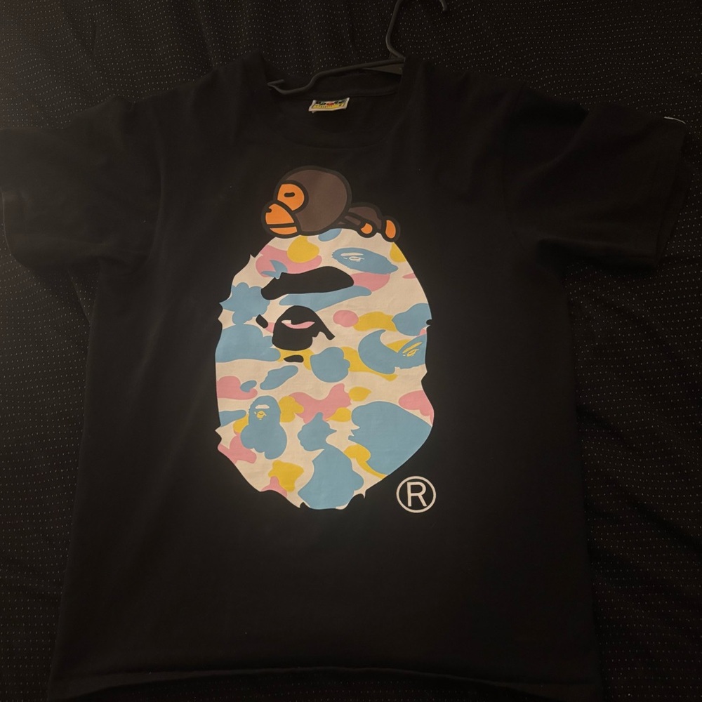 Bape Black Tee with Colorful Ape Graphic